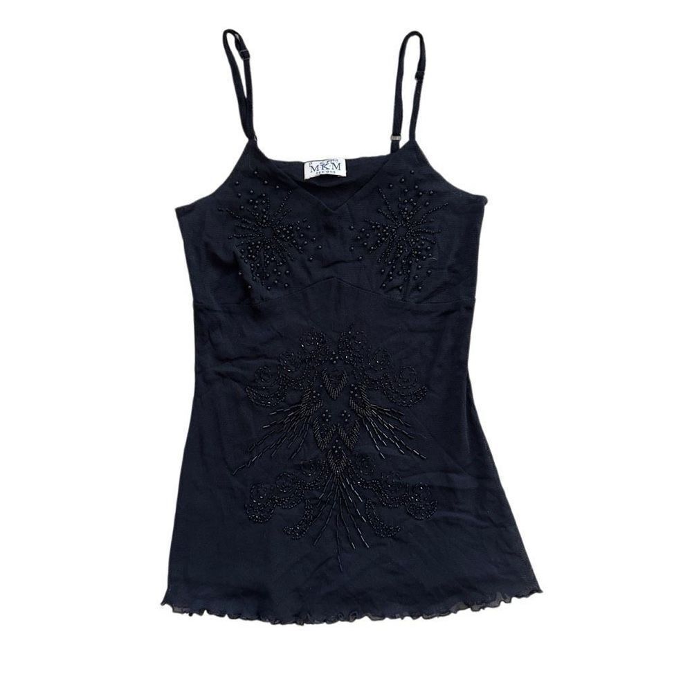 Y2K MKM designs Black Beaded Tank Top sz S